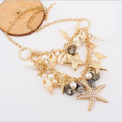 Starfish Seashells Pearl Necklace - WikiWii