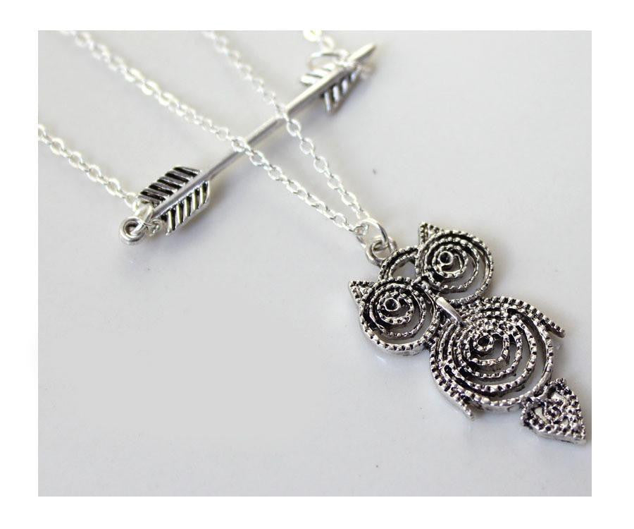 style metal silver texture owl necklace - WikiWii