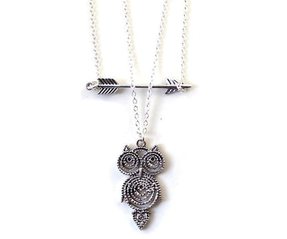 style metal silver texture owl necklace - WikiWii