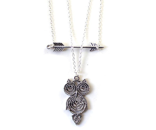 style metal silver texture owl necklace - WikiWii