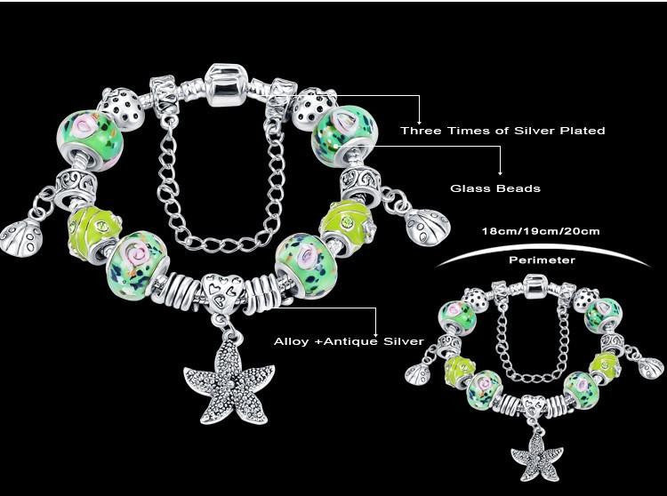 Summer Style Green Glass Beads Starfish Charm Bracelets - WikiWii