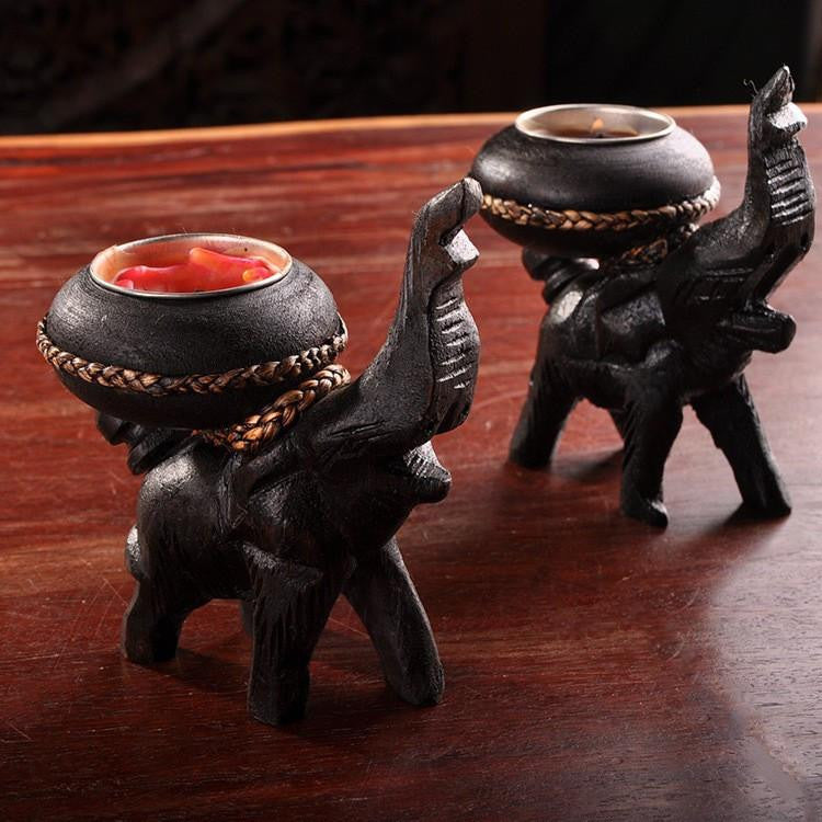 Thailand Wooden Elephant Candle Holder - WikiWii