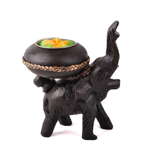 Thailand Wooden Elephant Candle Holder - WikiWii