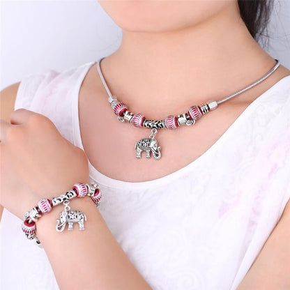 Tibetan Silver Plated Crystal Beads Bracelet Necklace set - WikiWii