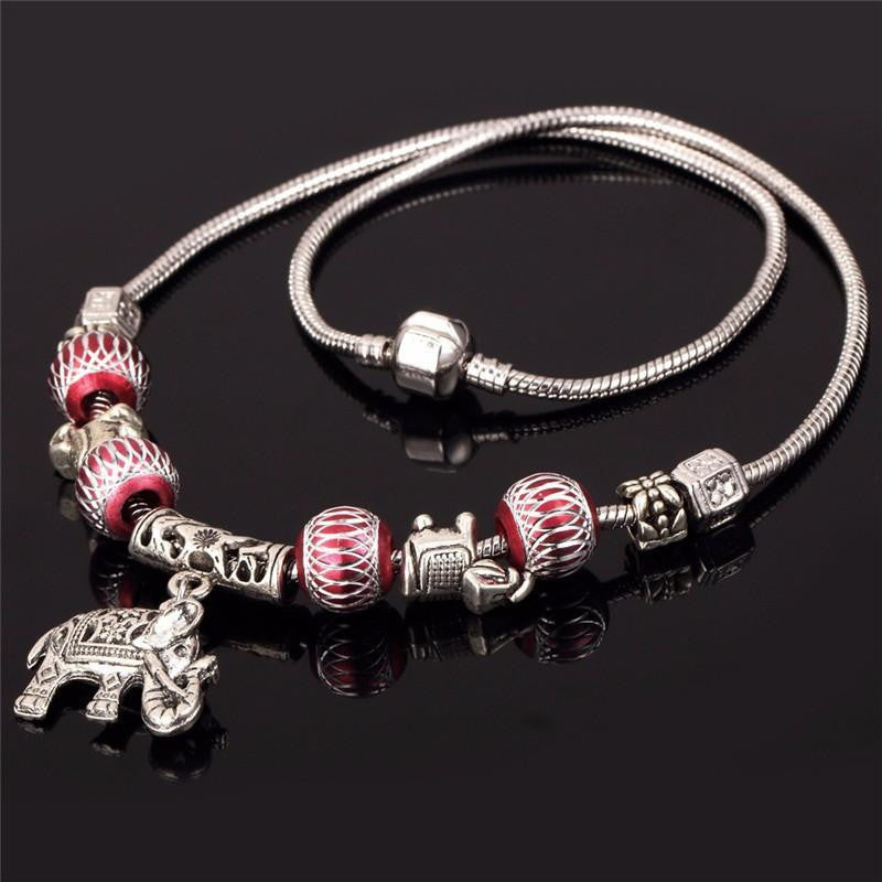 Tibetan Silver Plated Crystal Beads Bracelet Necklace set - WikiWii