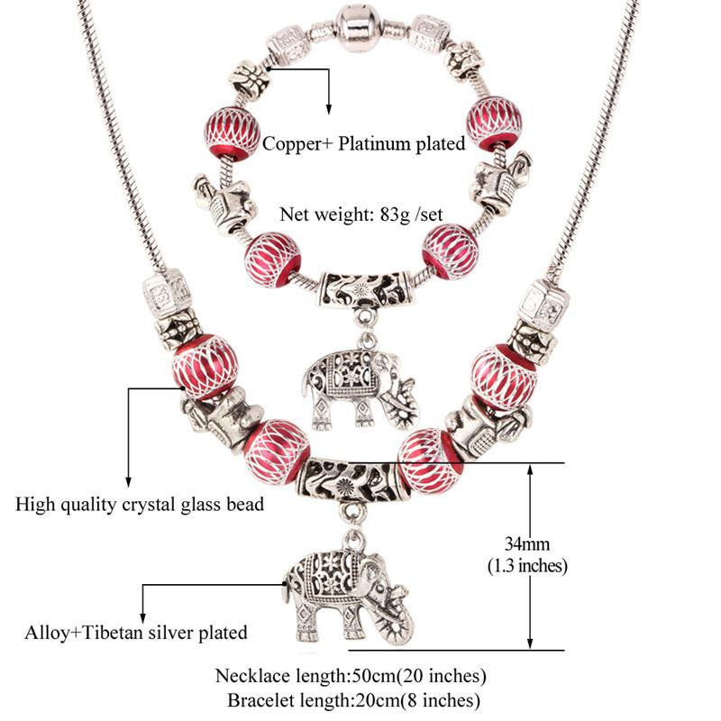 Tibetan Silver Plated Crystal Beads Bracelet Necklace set - WikiWii