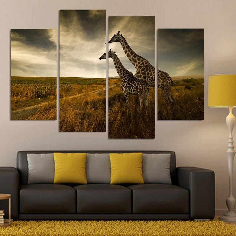 Two giraffes Wall Picture Canvas 4 Pcs (No Frame) - High Quality - WikiWii