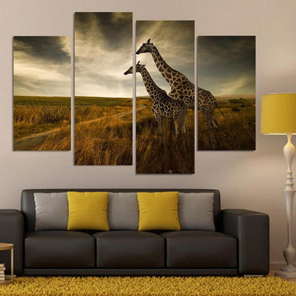 Two giraffes Wall Picture Canvas 4 Pcs (No Frame) - High Quality - WikiWii