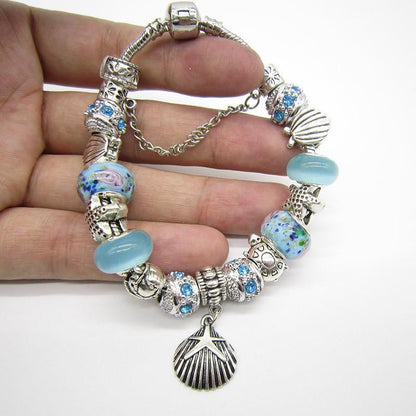 Vintage Sea Turtle Shell Starfish Glass Beads Bracelet - WikiWii