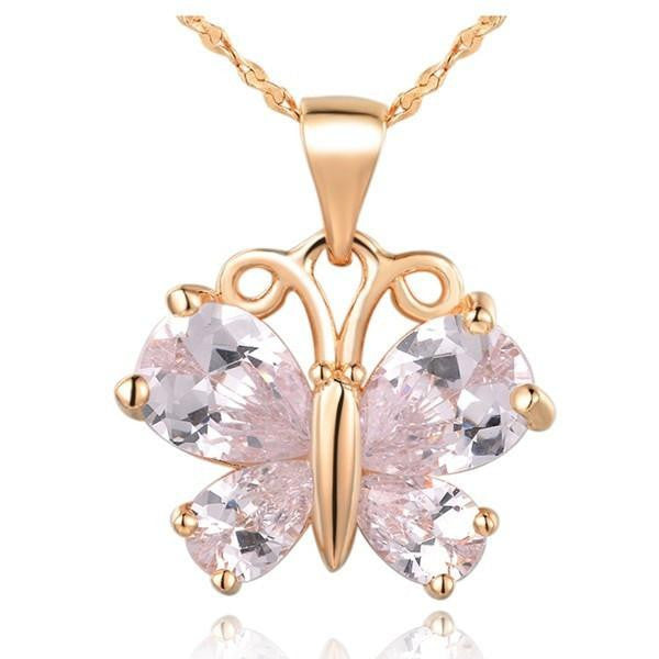 White / Purple Crystal  Butterfly Necklace - WikiWii