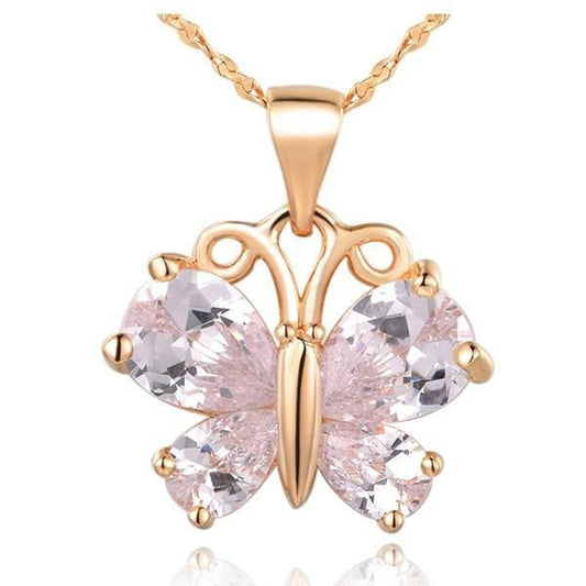 White / Purple Crystal  Butterfly Necklace - WikiWii